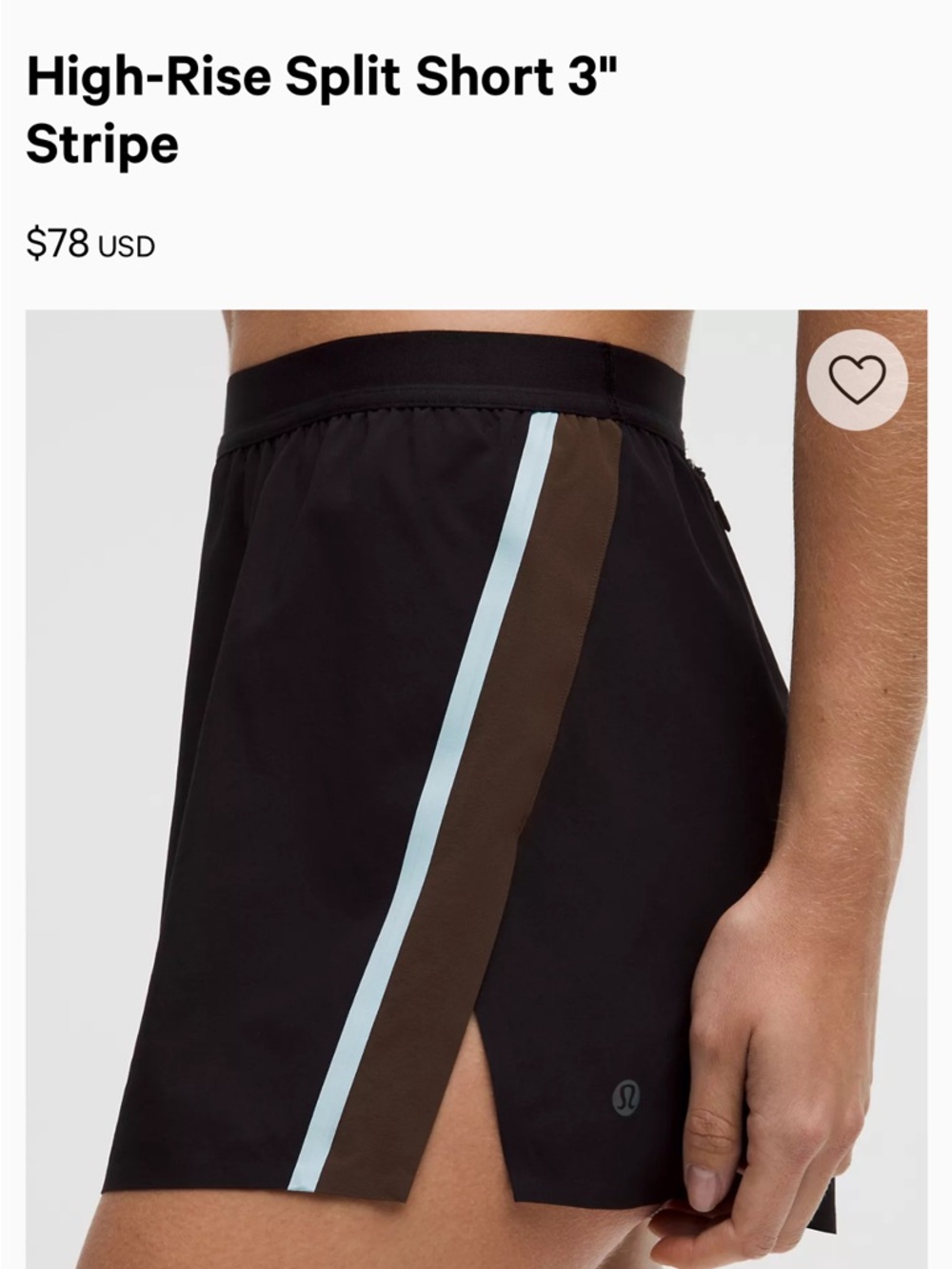Lululemon High-Rise Split Short in Black with Brown & Light Blue Stripe